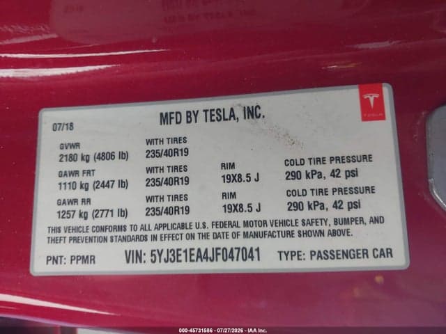 2018 TESLA MODEL 3 LONG RANGE/MID RANGE 9