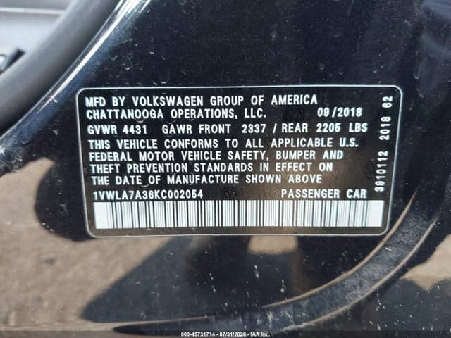 2019 VOLKSWAGEN PASSAT 2.0T WOLFSBURG EDITION 9