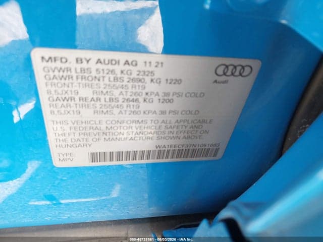 2022 AUDI Q3 PREMIUM PLUS 45 TFSI S LINE QUATTRO TIPTRONIC 9