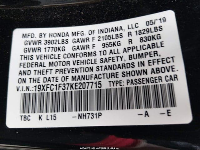 2019 HONDA CIVIC EX 9