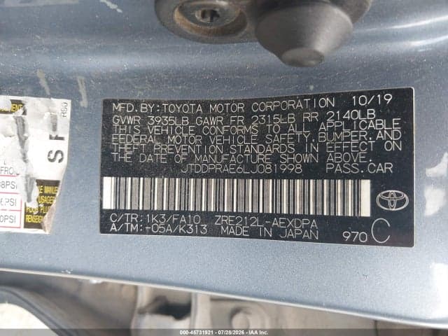 2020 TOYOTA COROLLA L 9