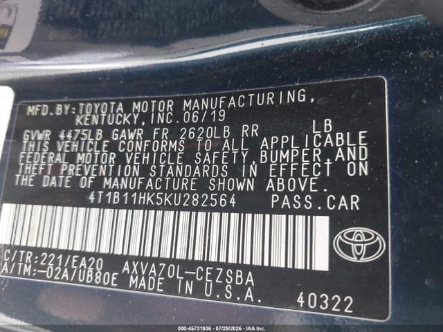 2019 TOYOTA CAMRY SE 9