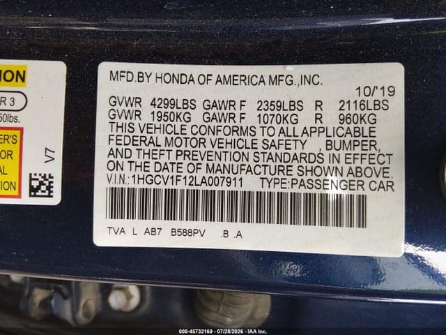 2020 HONDA ACCORD LX 9