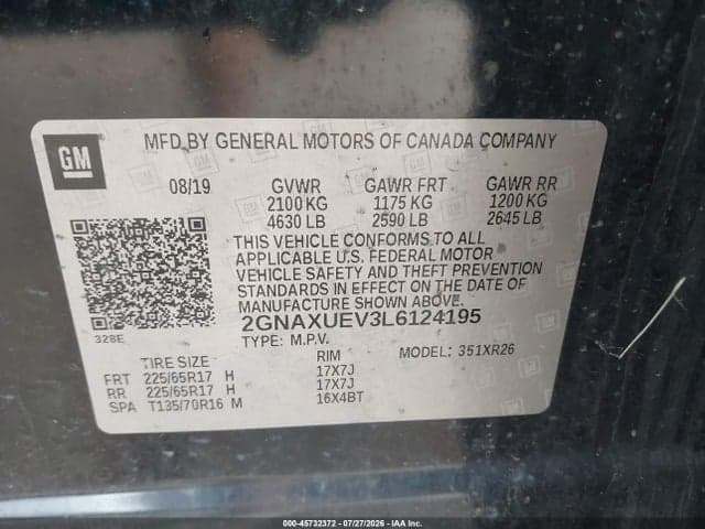 2020 CHEVROLET EQUINOX AWD LT 1.5L TURBO 9
