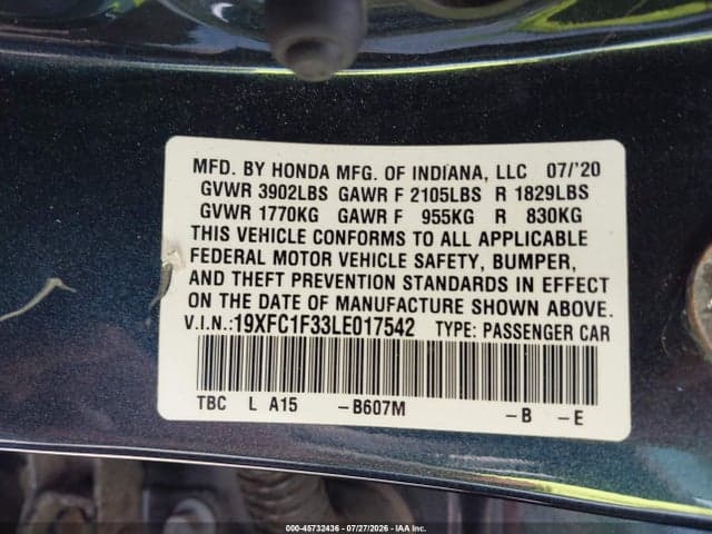 2020 HONDA CIVIC EX 9