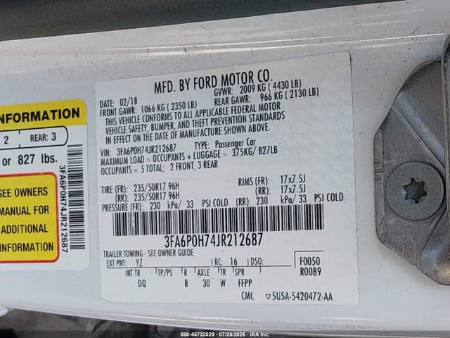 2018 FORD FUSION SE 9