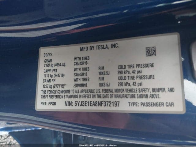 2022 TESLA MODEL 3 REAR-WHEEL DRIVE 9
