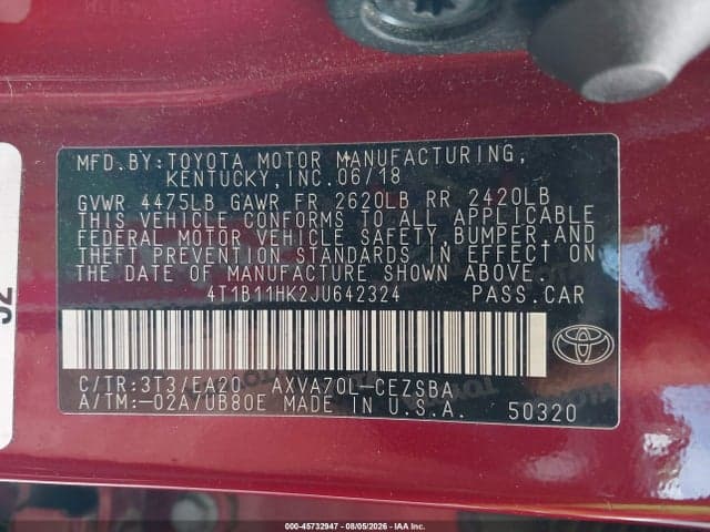 2018 TOYOTA CAMRY SE 9