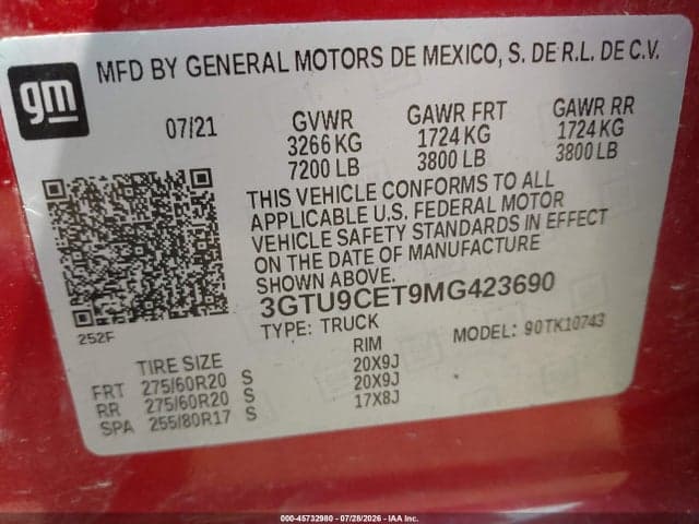 2021 GMC SIERRA 1500 4WD STANDARD BOX ELEVATION 9