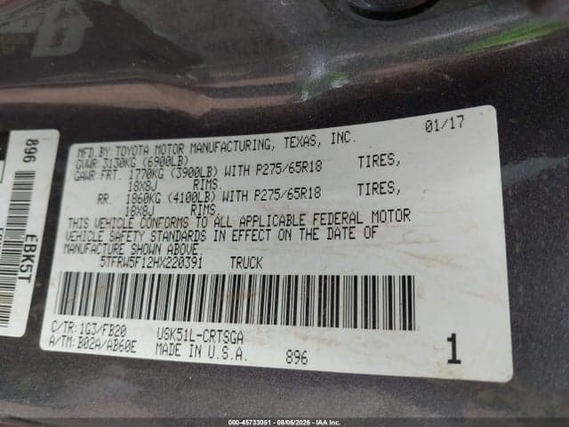 2017 TOYOTA TUNDRA SR5 5.7L V8 9