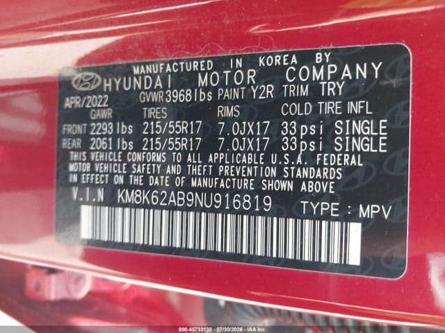 2022 HYUNDAI KONA SEL 9