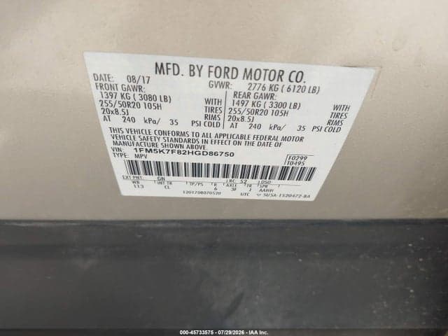 2017 FORD EXPLORER LIMITED 9