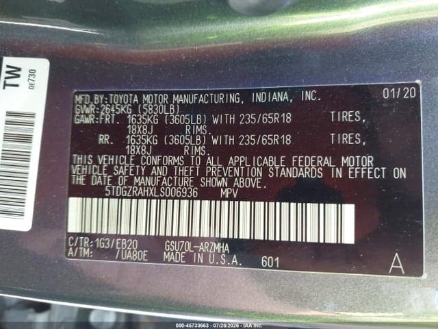 2020 TOYOTA HIGHLANDER XLE 9