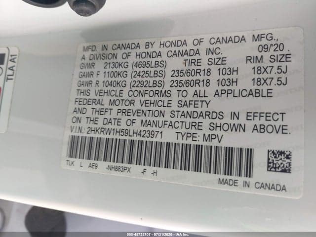 2020 HONDA CR-V 2WD EX 9