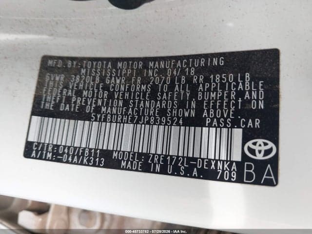 2018 TOYOTA COROLLA LE 9