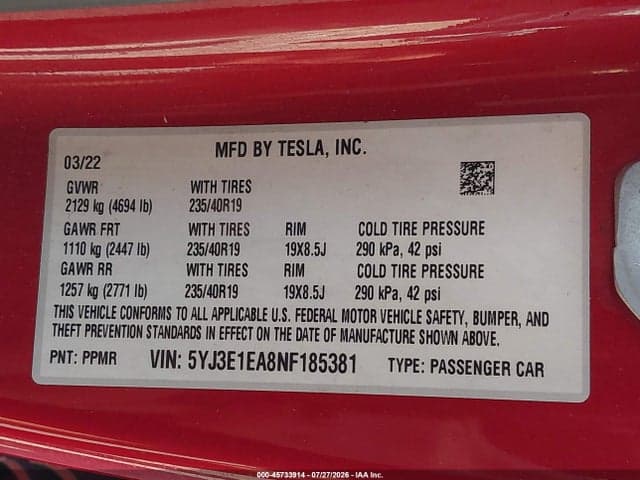 2022 TESLA MODEL 3 REAR-WHEEL DRIVE 9