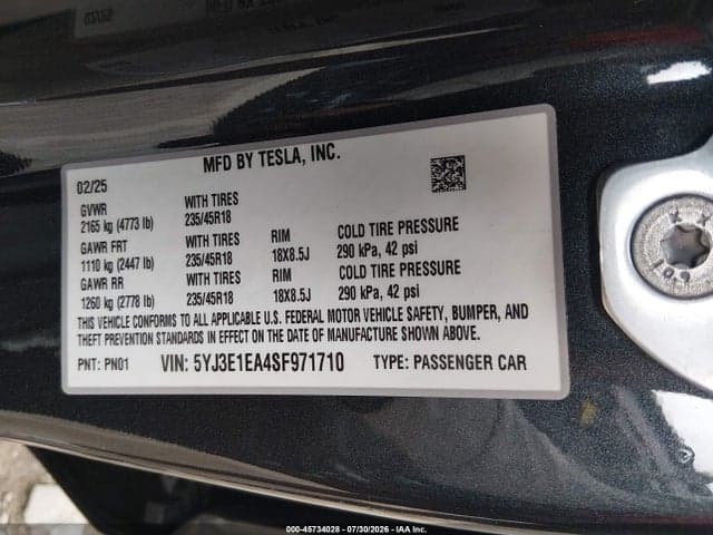 2025 TESLA MODEL 3 LONG RANGE REAR-WHEEL DRIVE/STANDARD REAR-WHEEL DRIVE 9
