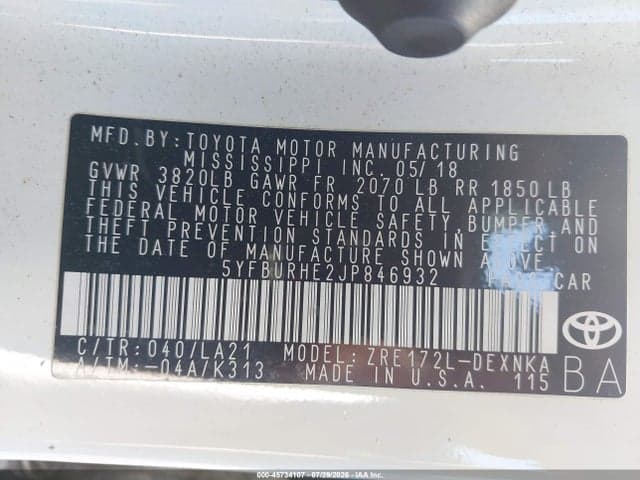 2018 TOYOTA COROLLA XLE 9