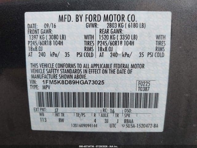 2017 FORD EXPLORER XLT 9