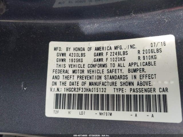 2017 HONDA ACCORD LX 9
