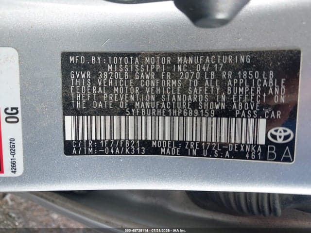 2017 TOYOTA COROLLA LE 9