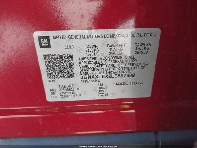 2020 CHEVROLET EQUINOX FWD LT 2.0L TURBO 9