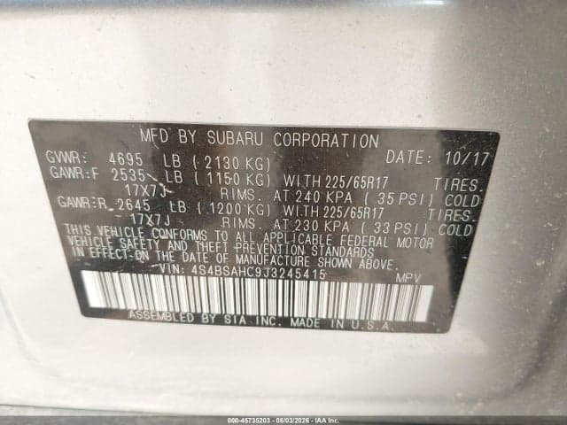 2018 SUBARU OUTBACK 2.5I PREMIUM 9