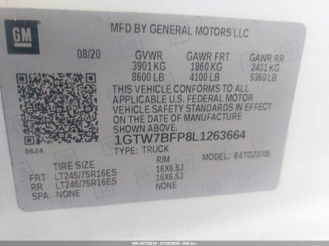 2020 GMC SAVANA CARGO RWD 2500 EXTENDED WHEELBASE WORK VAN 9