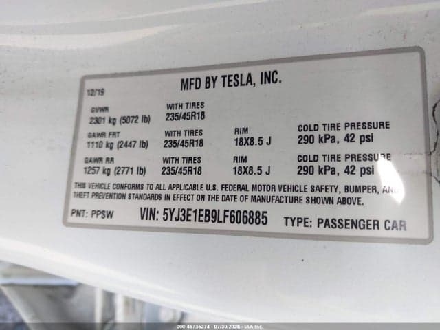 2020 TESLA MODEL 3 LONG RANGE DUAL MOTOR ALL-WHEEL DRIVE 9