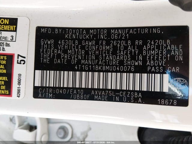 2021 TOYOTA CAMRY SE AWD 9