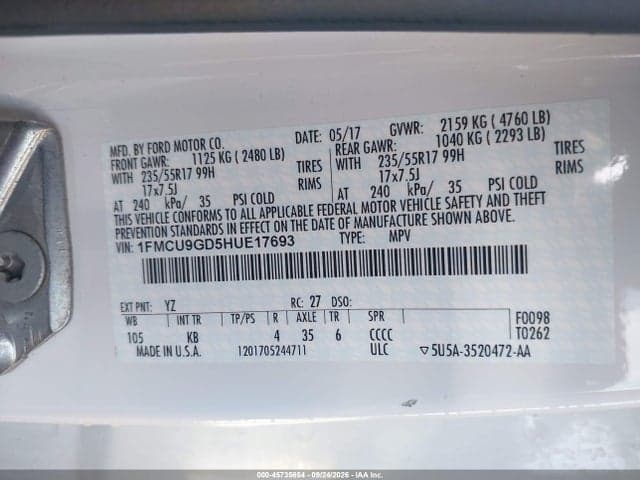 2017 FORD ESCAPE SE 9