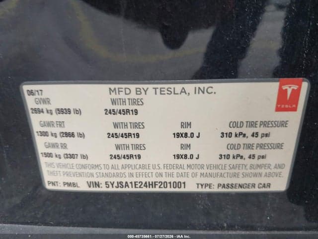 2017 TESLA MODEL S 100D/60D/75D/90D/P100D 9