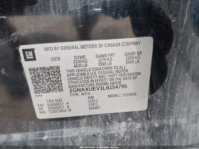 2020 CHEVROLET EQUINOX AWD LT 1.5L TURBO 9