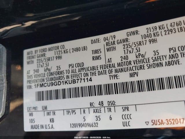 2019 FORD ESCAPE SE 9