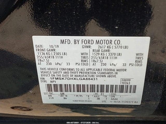 2020 FORD EXPLORER XLT 9
