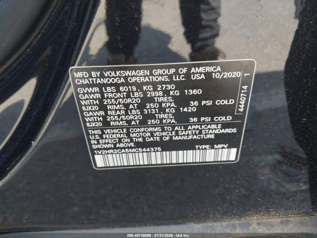 2021 VOLKSWAGEN ATLAS 3.6L V6 SE W/TECHNOLOGY 9