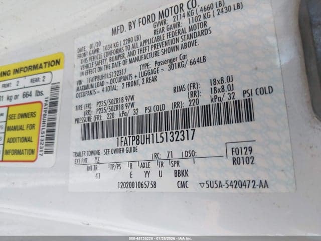2020 FORD MUSTANG ECOBOOST PREMIUM 9