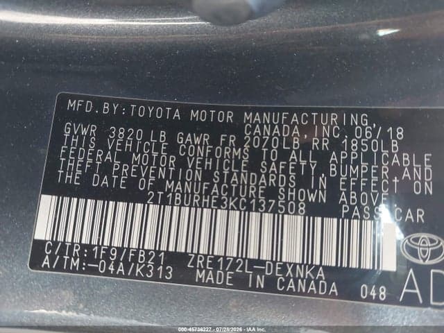 2019 TOYOTA COROLLA LE 9