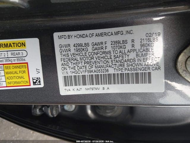 2019 HONDA ACCORD EX-L 9