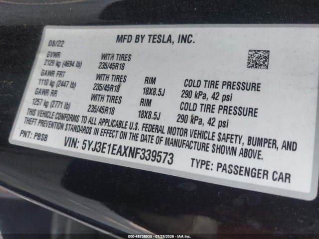 2022 TESLA MODEL 3 REAR-WHEEL DRIVE 9