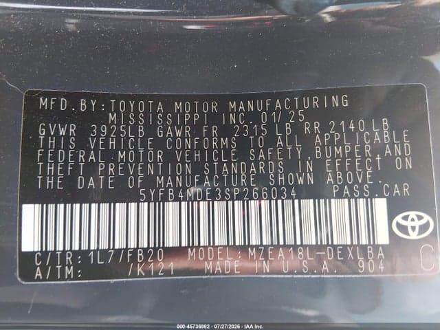 2025 TOYOTA COROLLA LE 9