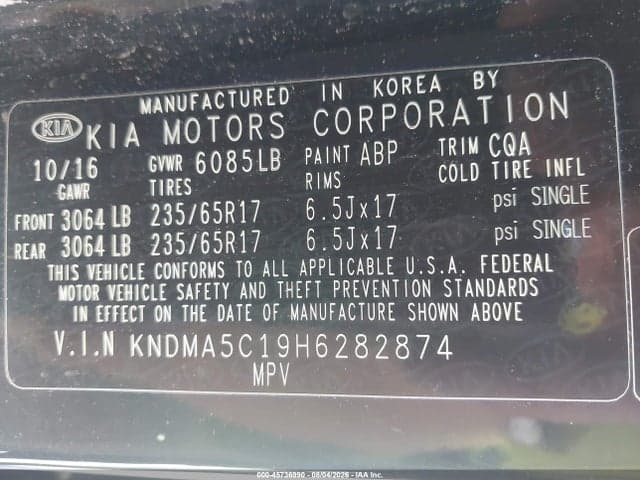 2017 KIA SEDONA L 9