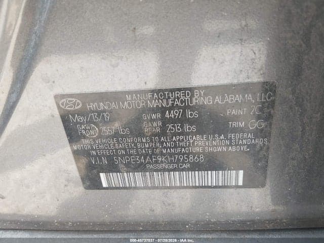 2019 HYUNDAI SONATA SEL 9