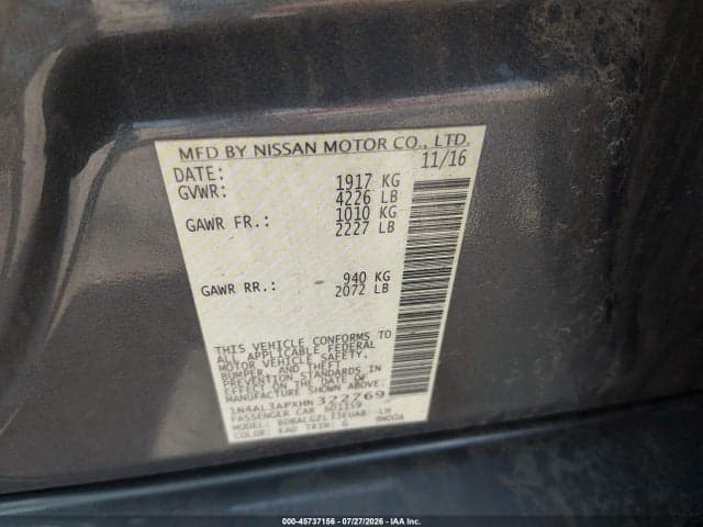 2017 NISSAN ALTIMA 2.5 S 9
