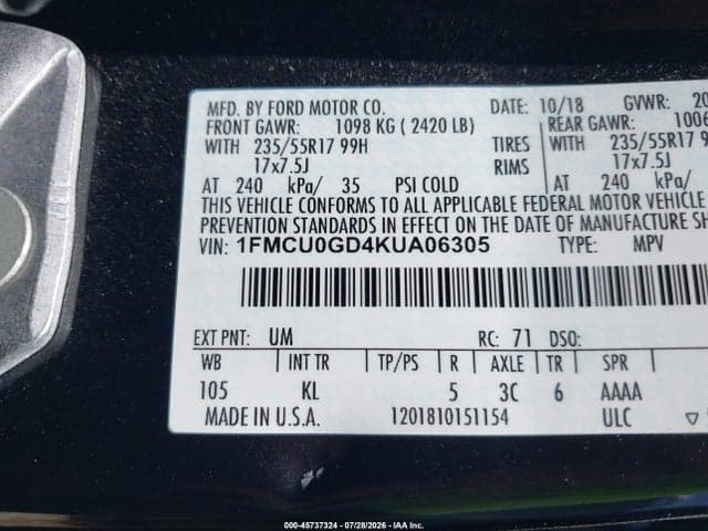 2019 FORD ESCAPE SE 9