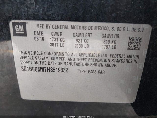 2017 CHEVROLET CRUZE LT AUTO 9