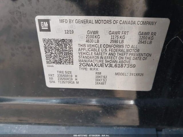 2020 CHEVROLET EQUINOX AWD LT 1.5L TURBO 9