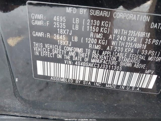 2018 SUBARU OUTBACK 2.5I LIMITED 9
