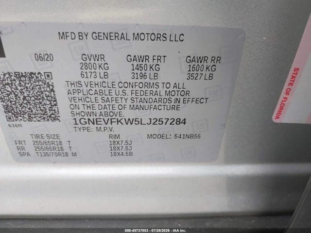 2020 CHEVROLET TRAVERSE AWD LS 9