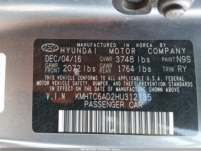 2017 HYUNDAI VELOSTER 9